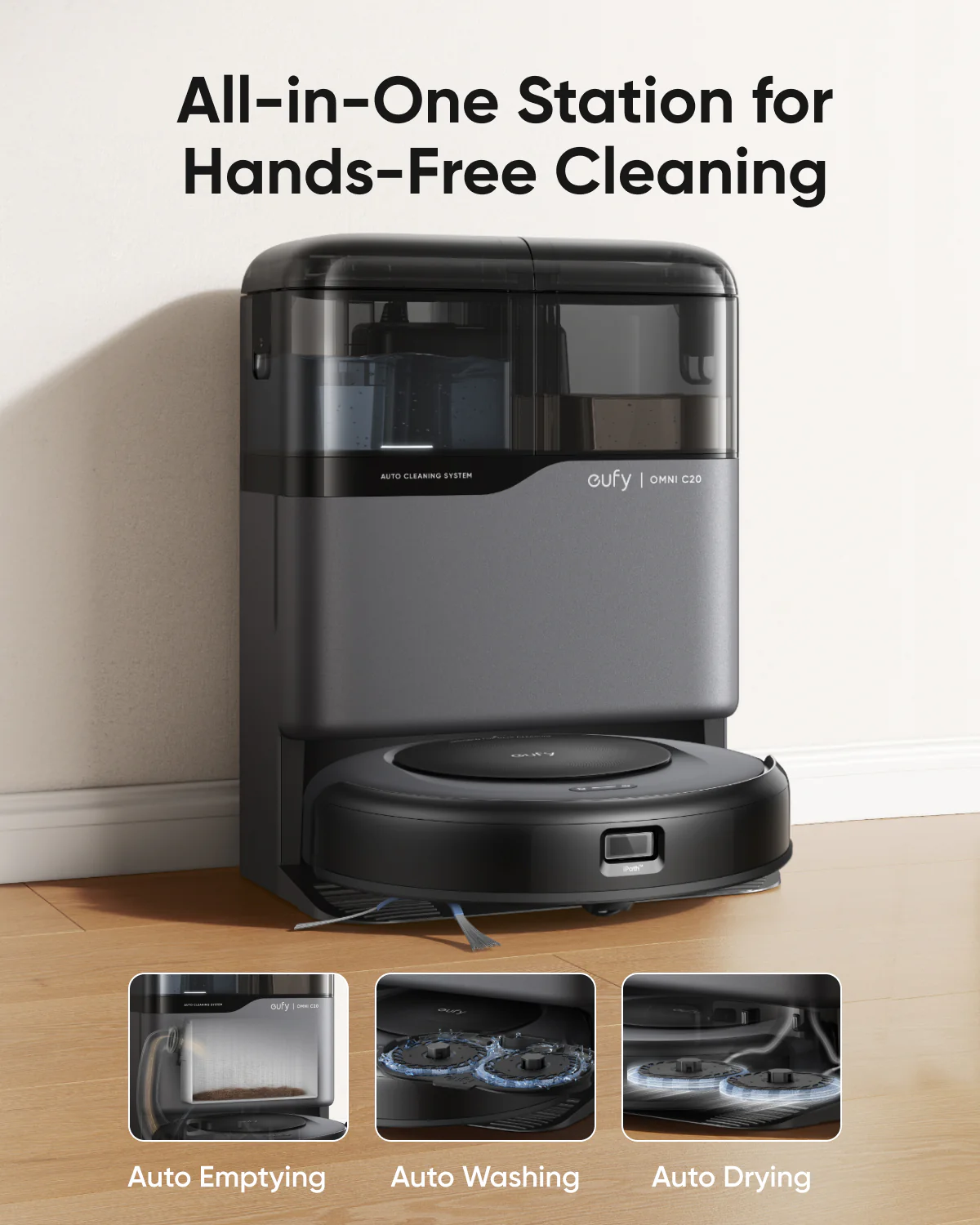 The Omni C20 cleaning quietly in a real home